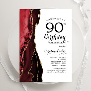 Red Agate Gold White 90ste verjaardag Kaart