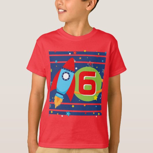 Red Age Rocket Ship Outer Space Verjaardag Shirt (Voorkant)