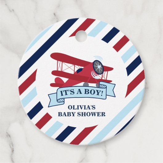Red Airplane Baby shower Bedankjes Labels (Voorkant)