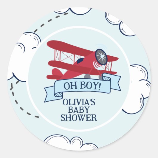 Red Airplane Baby shower Ronde Sticker (Voorkant)