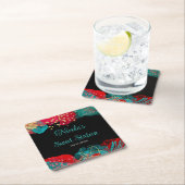 Red Alcohol Ink Sweet 16 Birthday Party Vierkante Kartonnen Onderzetter (Insitu)