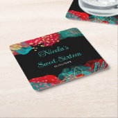 Red Alcohol Ink Sweet 16 Birthday Party Vierkante Kartonnen Onderzetter (Schuin)