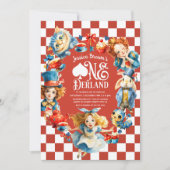 Red Alice in ONEDERLAND 1st Birthday Tea Party Kaart (Voorkant)