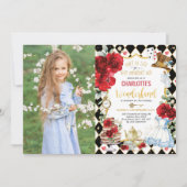 Red Alice in Wonderland Mad Hatter Birthday Tea Kaart (Voorkant)