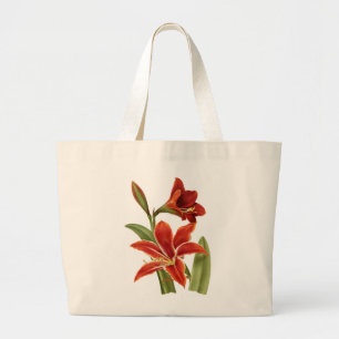 Red Amaryllis Botanical Print Grote Tote Bag