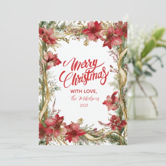 Red Amaryllis Christmas Feestdagenkaart (Staand voorkant)