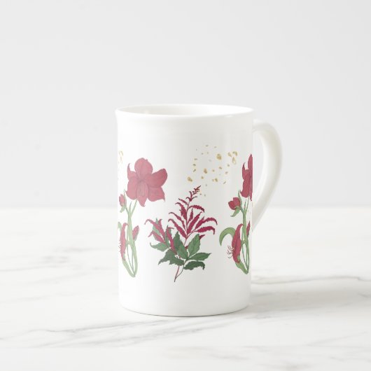 Red Amaryllis Festive Os Chine Tea Mug (Devant droit)