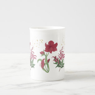 Red Amaryllis Festive Os Chine Tea Mug