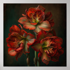 Red Amaryllis Flower Art Print Poster