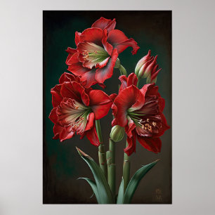 Red Amaryllis Flower Art Print Poster