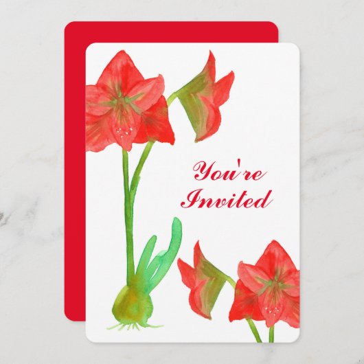 Red Amaryllis Flowers 50e anniversaire Invitation (Devant / Derrière)