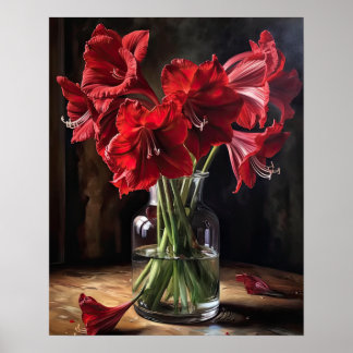 Red Amaryllis Flowers Art Print Poster