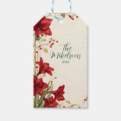 Red Amaryllis Rustic Christmas Cadeaulabel (Voorkant)