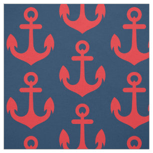 Red Anchor op Navy Blue Background Pattern Stof
