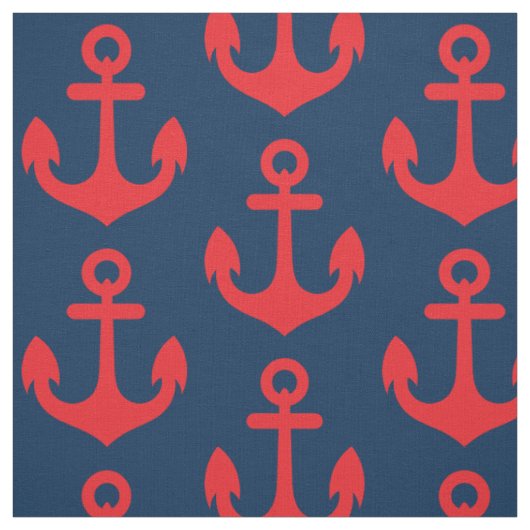 Red Anchor op Navy Blue Background Pattern Stof (Swatch)