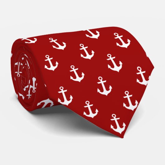 Red Anchors Pattern Stropdas (Opgerold)