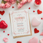 Red And Beige Valentine's Day Party Invitation Kaart