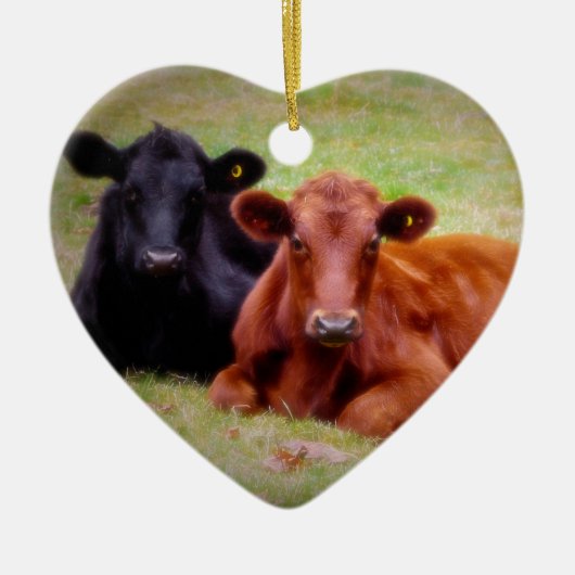Red and Black Angus Share Love and Hugs Keramisch Ornament (Voorkant)