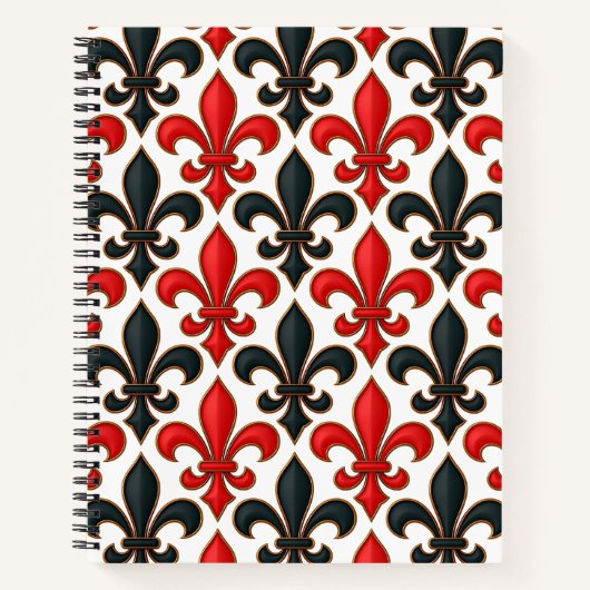 Red and Black Baroque Fleur-de-lis Pattern Design  Notitieboek (Voorkant)