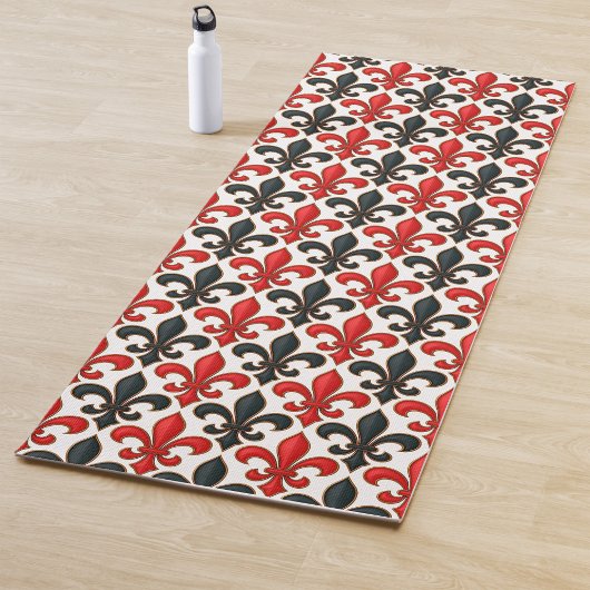 Red and Black Baroque Fleur-de-lis Pattern Design  Yogamat