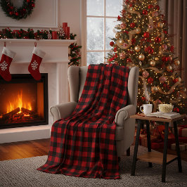 Red and Black Buffalo Plaid Christmas Check Fleece Deken