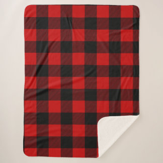 Red and Black Buffalo Plaid Sherpa Blanket Sherpa Deken