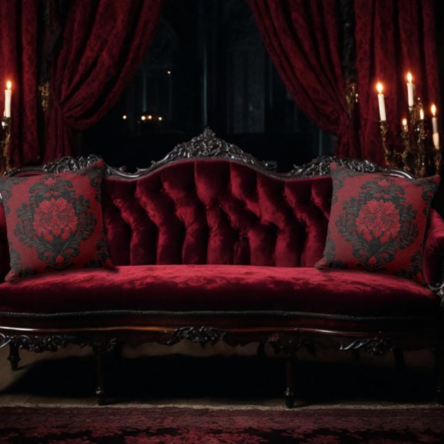 Red and Black Damask Patterned Kussen (Creator heeft geüpload)