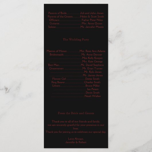 Red and Black Damask Programme de mariage gothique (Dos)
