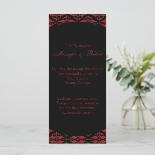 Red and Black Damask Programme de mariage gothique (Debout devant)