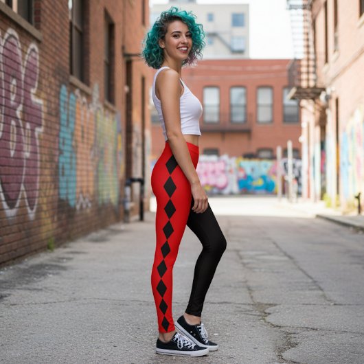 Red and Black Diamond Harlequin Leggings