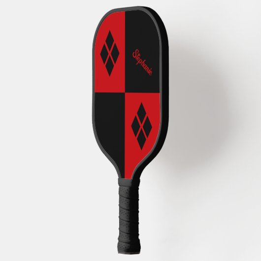 Red and Black Diamonds | Custom Modern Geometric Pickleball Paddle (Links)