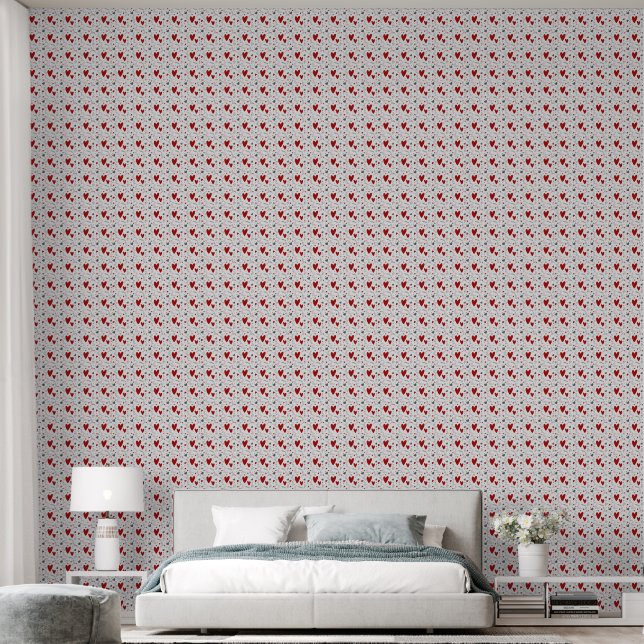 Red and Black Doodle Hearts Love  Behang (Slaapkamer)