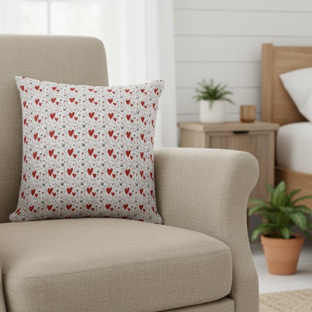 Red and Black Doodle Hearts Love  Kussen (cute red and black hearts doodles accent pillow for her valentines theme bedroom decor)