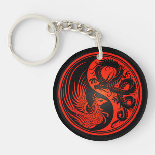 Red and Black Dragon Phoenix Yin Yang Sleutelhanger
