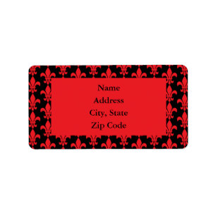 Red and Black Fleur de Lis Pattern Etiket