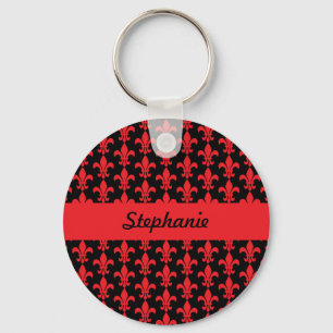 Red and Black Fleur de Lis Pattern Sleutelhanger