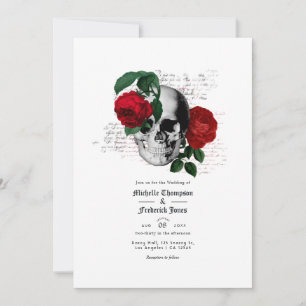 Red and Black Floral Gothic Wedding Kaart