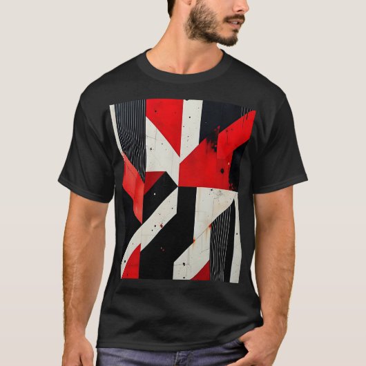 Red and Black Geometric Design  T-shirt (Voorkant)