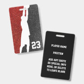 Red and Black Glitter Basketball Team Jersey Badge (Front & Back)
