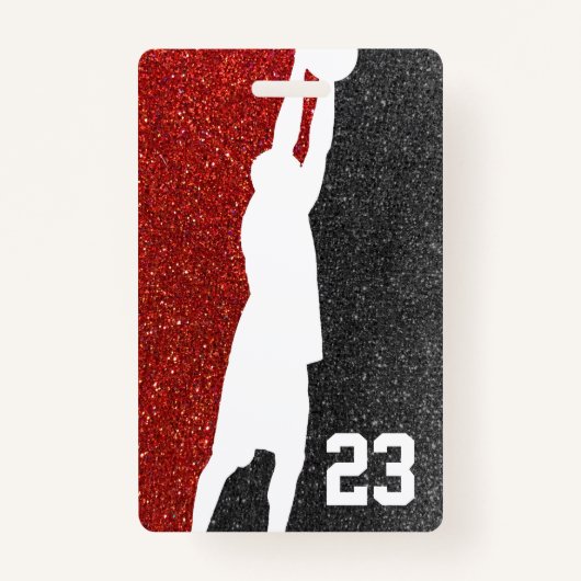 Red and Black Glitter Basketball Team Jersey Badge (Voorkant)