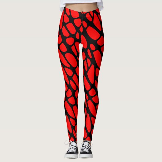 Red and Black Gothic Organic Web Pattern Leggings (Voorkant)