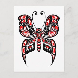Red and Black Haida Spirit Butterfly on White Briefkaart