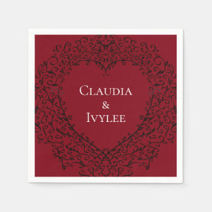 Red and Black Heart Gothic Wedding Napkins Servet