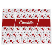 Red and Black Hearts Custom Monogram Name Groot Cadeauzakje (Voorkant)