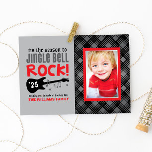 Red and Black Jingle Bell Rock Guitar Music Foto Feestdagenkaart