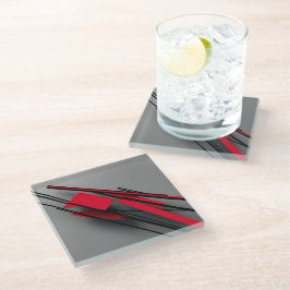  Red and Black Minimalist Modern Abstract Glazen Onderzetter