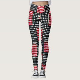 Red and Black Patch Work Pocket Gingham Leggings