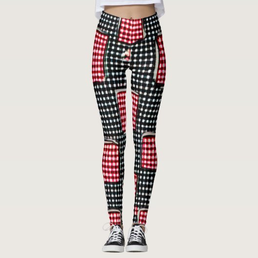 Red and Black Patch Work Pocket Gingham Leggings (Voorkant)