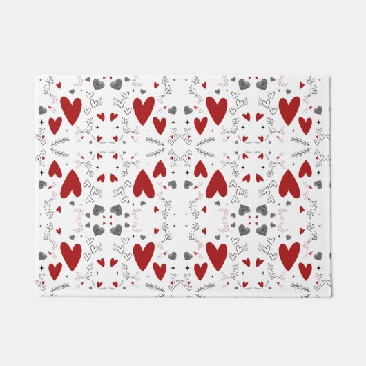 Red and Black Retro Hand Drawn Hearts Love Deurmat (Voorkant)