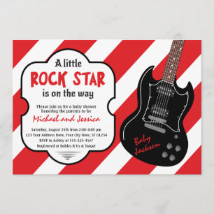 Red and Black Rock Star Rock a Dag Baby shower Kaart